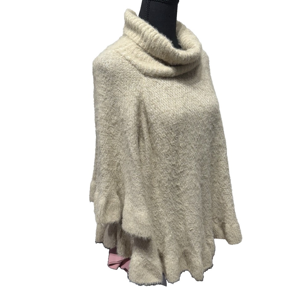 Anthropologie Falling Snow Ruffled Turtleneck Poncho Sweater One Size Beige‎ - Picture 11 of 14